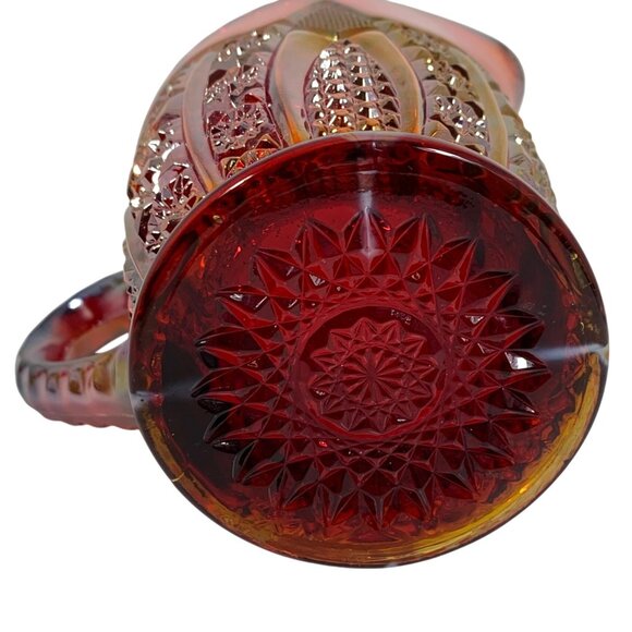 Red Iridescent Carnival Glass Creamer Daisy & Button Pattern Scalloped Rim VTG - Picture 7 of 8